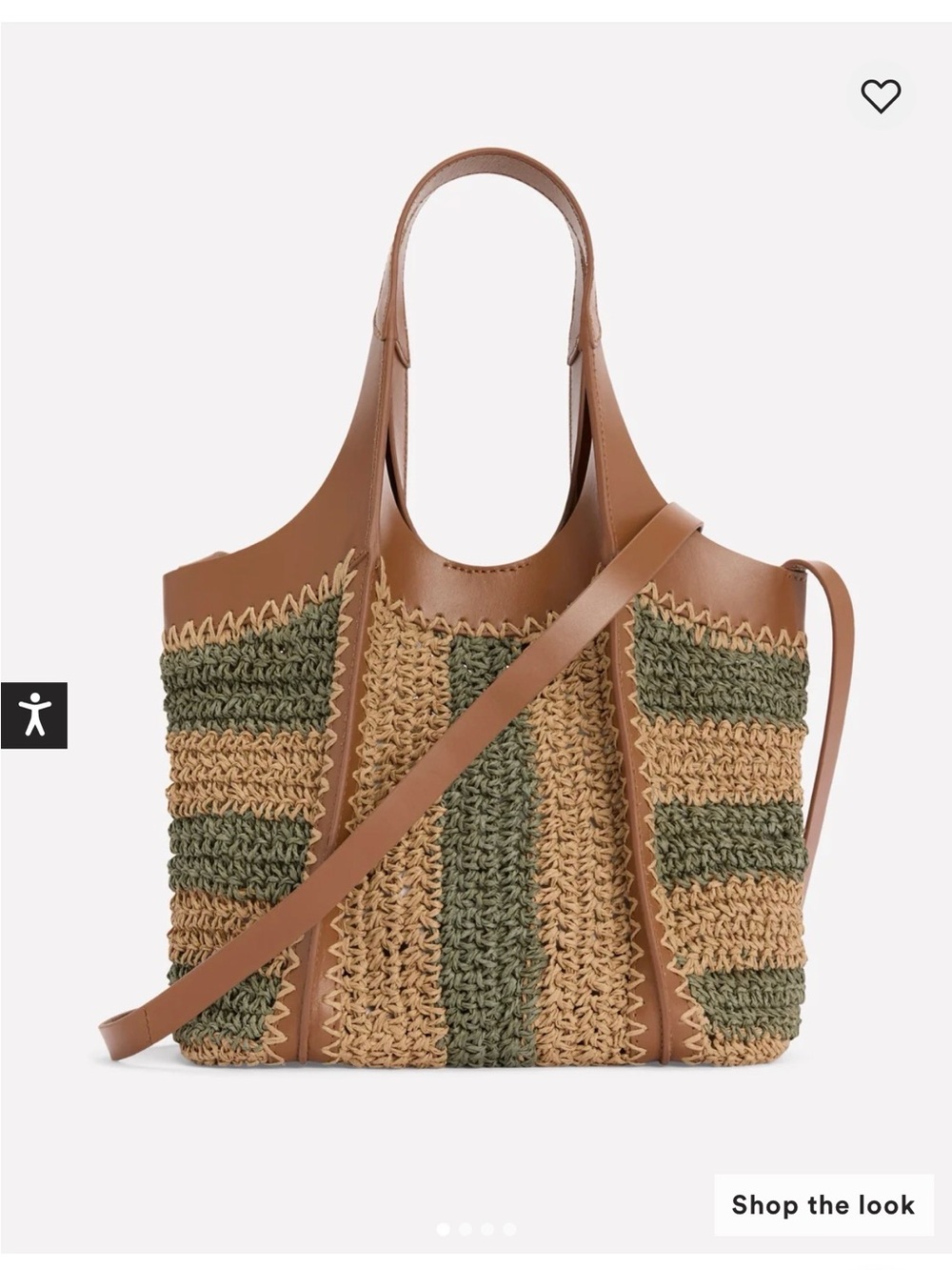 NWT Boden Mini Straw Tote Khaki Natural Stripe Leather Trim Crossbody